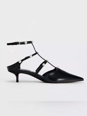 Zara Pearl Strappy Slingback Kitten Heels Pointed Toe Elegant Chic EU37